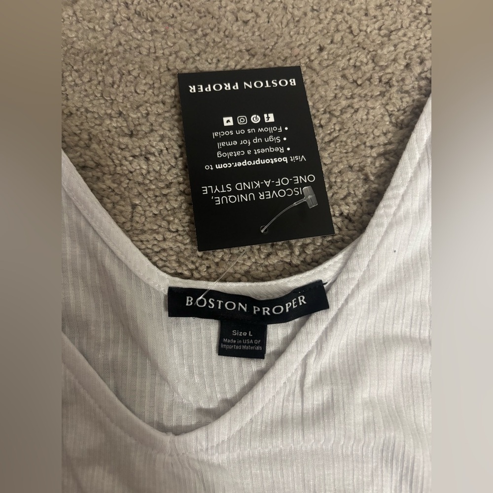 Boston Proper White Ribbed Tank Top size L - Picture 3 of 9